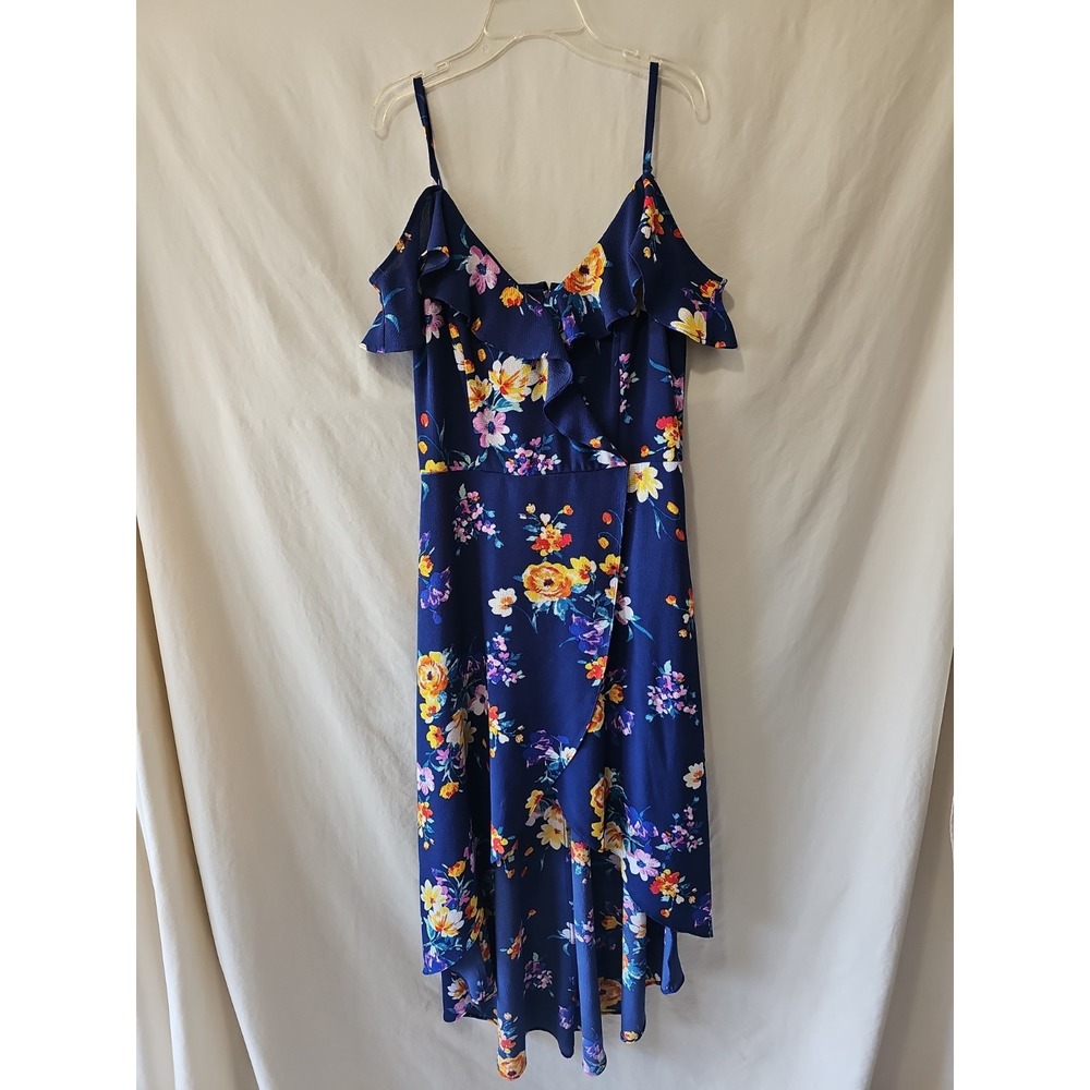 By & By Floral Print Bubble Crepe Hi-Low Summer Off The Shoulder‎ Dress Sz 9